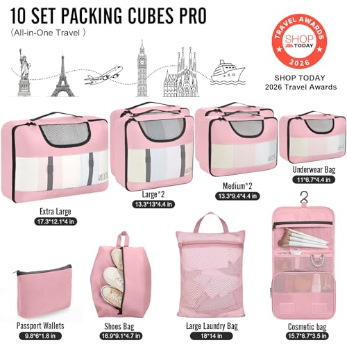 10 Set Packing Cubes for Travel Essentials (03 Pink)