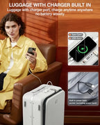 24 Inch Top Opening Checked Luggage with Cup Holder and USB Ports (Smoke White / 24 Inch Pro)