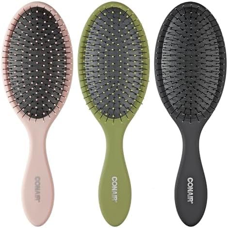 Conair Detangling Hair Brush Set, 3 count Detangler Brushes for Wet or Dry Hair, Gentle Detangler for All Types, Bristle Brushes for Women, Evergreen, Blush Pink, Black Assorted (Pack of 8)