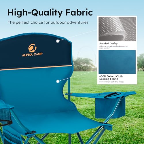 2 Pack Folding Camping Chair with Cooler Bag & Lumbar Support (Blue)