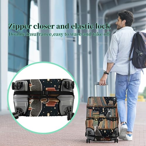 Luggage Cover Suitcase Protector Plus 1 Luggage Tag (Cat Library / L)