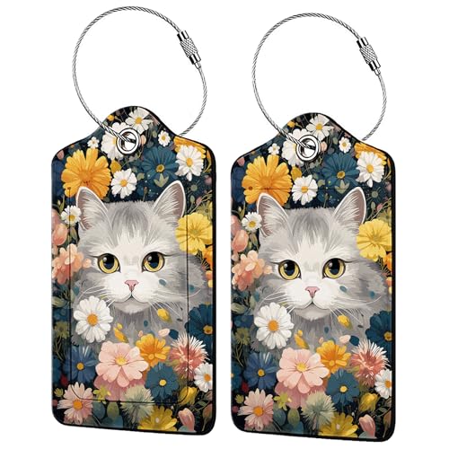 Cute Cat in Flowers 2 Pcs Luggage Tags (Cute Cat in Flowers)