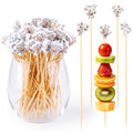 100 Pcs Brown Vintage Flower Cocktail Picks 4.7 In Floral Toothpicks (Brown Vintage Flower)