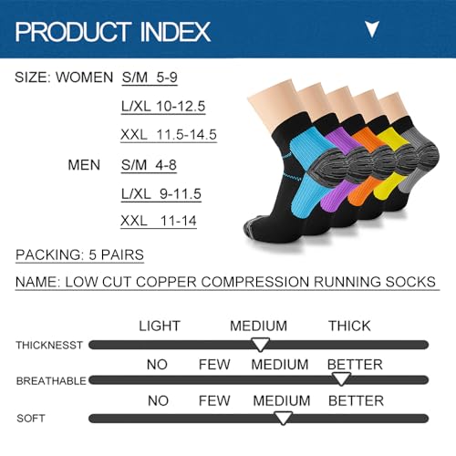 Copper Ankle Compression Socks (Small-Medium / A07-5 Black)