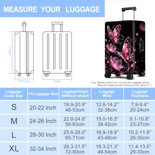 Luggage Cover Washable Suitcase Protector Anti (Pink Butterflies / L(fits 28-30Inch suitcase))