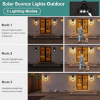 Solar Porch Lights Outdoor Dusk to Dawn with Motion Sensor (Black-1Pack)