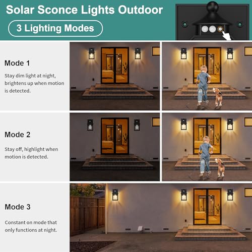 Solar Porch Lights Outdoor Dusk to Dawn with Motion Sensor (Black-1Pack)