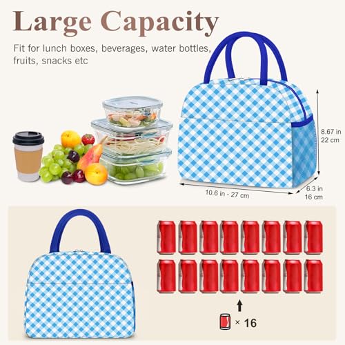 Lunch Box for Women Adult Men (A-Blue Grid / Medium - 10L)