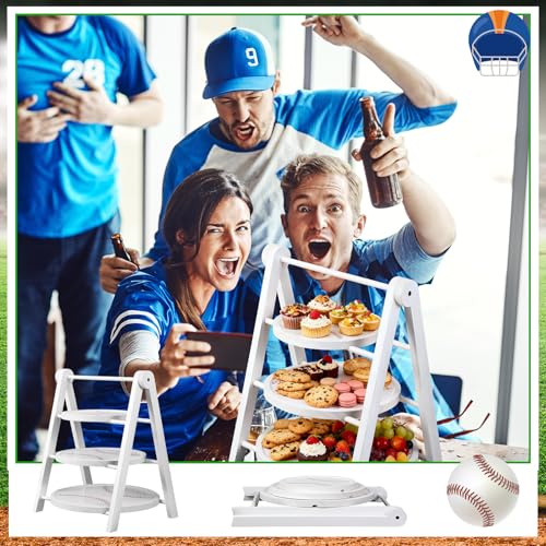 3 Tier Baseball Serving Trays Wooden Shaped Baseball Platters 12'' 10'' 8'' Oval Charcuterie Plate Board Reusable Party Serving Plate for Game Tailgate Party Supplies (Baseball)