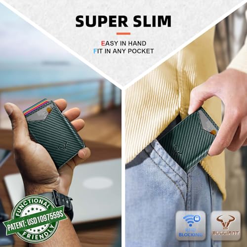 Men Slim Leather Wallet Metal Case Money Clip (Dark Green4325)