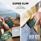 Men Slim Leather Wallet Metal Case Money Clip (Dark Green4325)