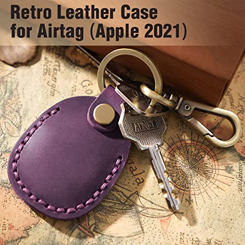 Genuine Leather AirTag Holder Compatible with Apple AirTag 2nd Gen & 1st Gen (Purple)