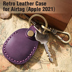 Genuine Leather AirTag Holder Compatible with Apple AirTag 2nd Gen & 1st Gen (Purple)