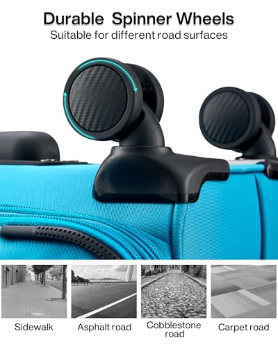 20 Inch Expandable Carry On Luggage 22x14x9 Airline Approved Softside Suitcases with Wheels Lightweight Travel Luggage Rolling Suitcase with Lock for Men and Women (Caribbean Blue / 20 Inch)