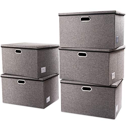 Extra Large Collapsible Storage Bins with Lids [5 (Gray / XXL (5-Pack))