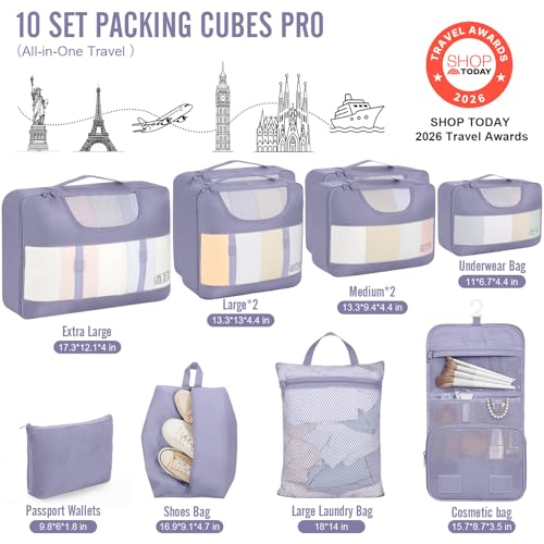 10 Set Packing Cubes for Travel Essentials (04 Purple Gray)