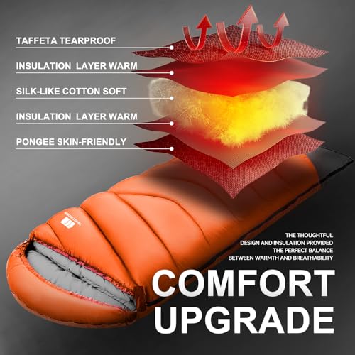 Sleeping Bags for Adults Kids 4 Season Camping Sleeping Bag Gear (Orange)