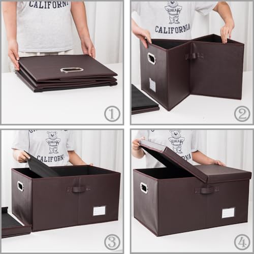 Collapsible Storage Box with Lid [1 (Brown / X-Large(1-Pack))