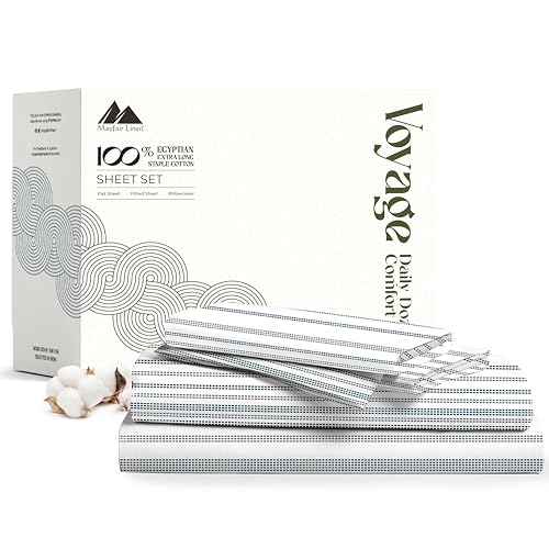 100% Egyptian Cotton Queen Size Sheets Set (Queen / 17 - Doted Stripe)