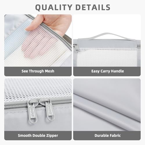 6 Set Packing Cubes Various Sizes Packing Organizer for Travel Accessories Luggage Carry On Suitcase (06-Grey / 6 Set-middle Mesh)