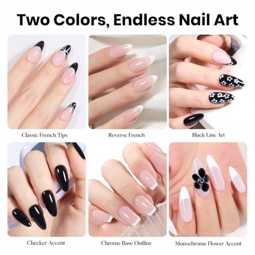 Beetles Black White Gel Polish Set (Q - Creme Black & White | Black & White (2 Pcs))