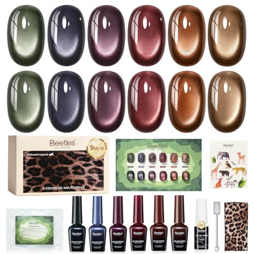 Beetles Cat Eye Glitter Gel Nail Polish Set (A - Brown Black Gold | Wildwood Leopard)