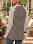 Chocolate Brown Fall Clothes Long Sleeve Shirts for Women Casual Tops Fall Fashion Must Have Sweaters Lightweight Winter Clothes Paneled Apricot (XX-Large / 08-coffee Apricot)
