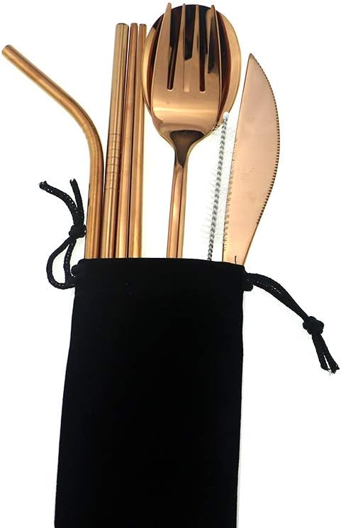 7 Pcs Portable Flatware Set, 304 Stainless Steel Cutlery Set Travel Utensils - Image 2