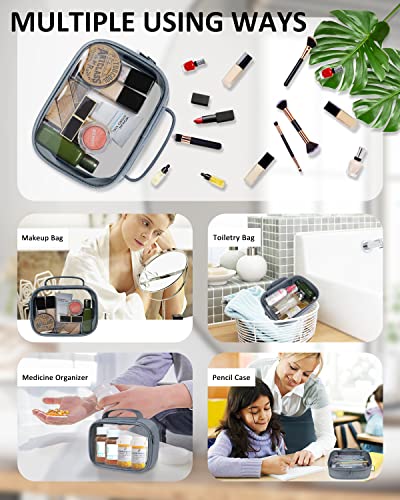 TSA Approved Toiletry Bag Clear Quart Size Travel Bags Makeup Bag (Grey / 3 Pack, Handle)