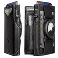 Men Airtag Leather Wallet Metal Case Money Clip (Black3429)