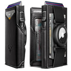 Men Airtag Leather Wallet Metal Case Money Clip (Black3429)