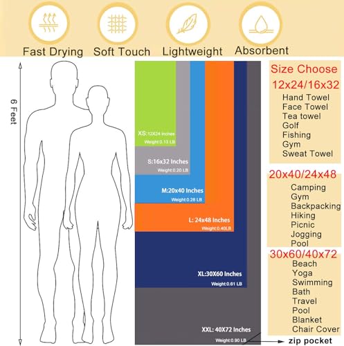 Microfiber Towel Quick Dry Camping & Travel & Gym Towel. Compact (Gray / 24.00" x 12.00")