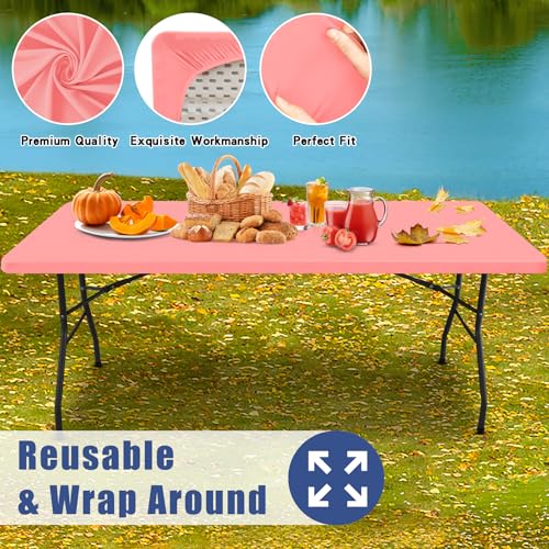 2 Pack Rectangle Spandex Fitted Table Cloth (Coral Red / 48" x 30" (Rectangular))