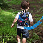 Toddler Backpack Leash with Anti Lost Wrist Link (Black/Dino, Blue Link)