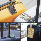 2 Pack Luggage Tags Leather Name ID Labels with Privacy Cover (Black Floral)