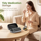 Weekly Travel Pill Organizer 2 Times a Day AM PM Black Pill Box (A Canvas Grey 01 / 1 Set Canvas Case)