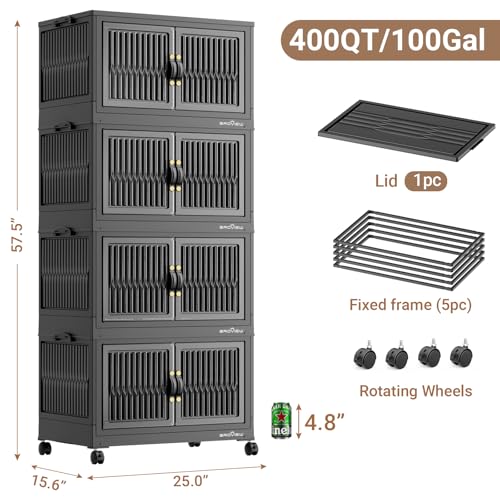 400Qt Stackable Storage Bins with Lid (Black / 100QT-4Pack)