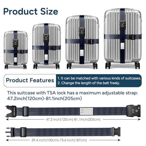 TSA Approved Luggage Straps Heavy Duty Suitcase Belt (navy blue)