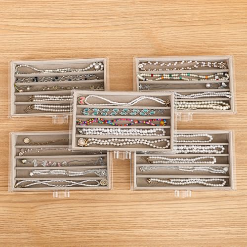 5 Drawerss Necklace Organizer Box (Grey-5 layer necklace)