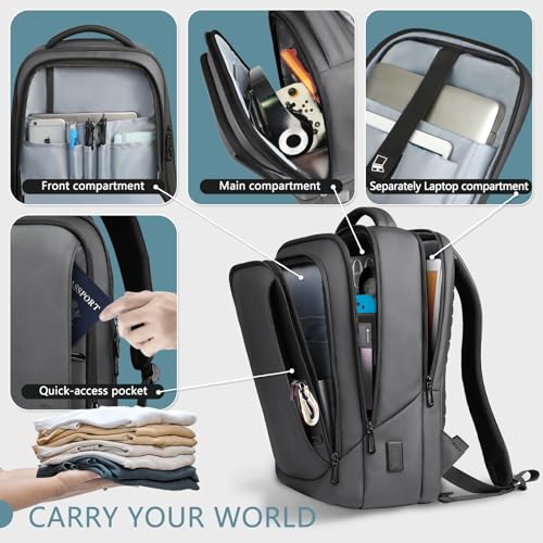 Laptop Backpack for Men for 15.6 Inch Computer Bag with USB A&C Charger (Dark Grey / 15.6 inch)