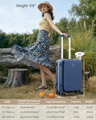 20 Inch Top Opening Carry On Luggage with Cup Holder and USB Ports (Interstellar Blue / 20 Inch Pro)