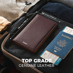 Passport Wallet for Travel RFID Blocking Premium Leather (Top Grain Wine)