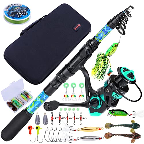Telescopic Fishing Rod and Reel Combo (Green Full Kit with Carrier Case / 8.9 ft)