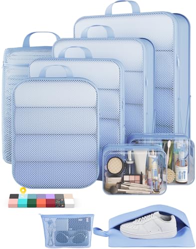 9 11 Set Compression Packing Cubes for Travel Essentials (Light Blue / 9 set)
