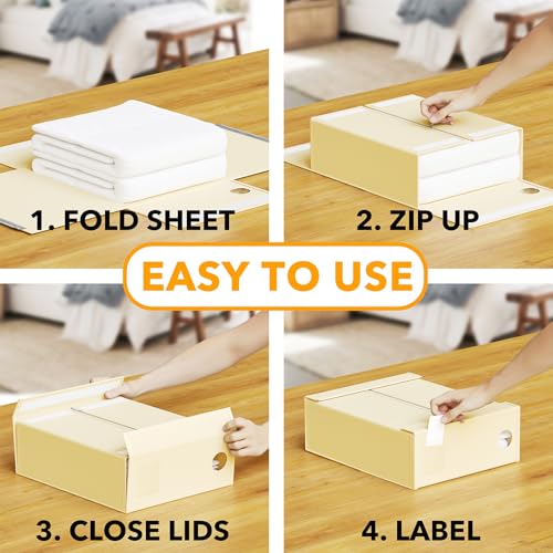 3 Pack Bed Sheet Organizers and Storage (3 Pack / Beige)