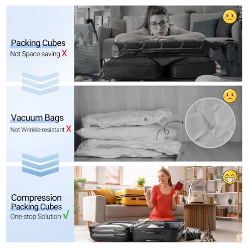 8 Set Compression Packing Cubes for Travel Essentials (Black)