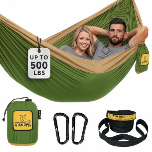 Hammock for Camping Double Hammocks Gear for The Outdoors Backpacking Survival or Travel (Green & Khaki / Double)