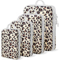 4 Set Compression Packing Cubes For Travel Bags Organizer For Luggage Suitcase Organizer (Brown Leopard / Set of 4)