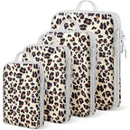 4 Set Compression Packing Cubes For Travel Bags Organizer For Luggage Suitcase Organizer (Brown Leopard / Set of 4)