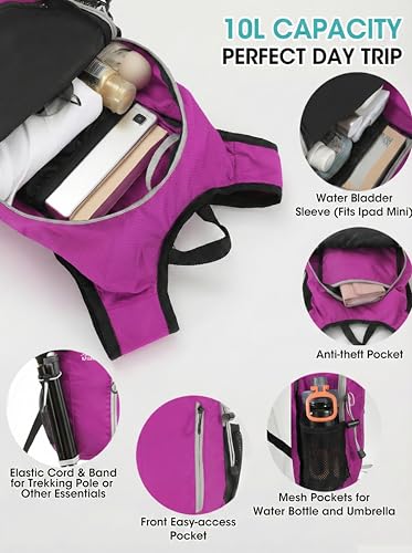 Foldable Small Hiking Backpack with 3 Strap Pockets (Rosered-)